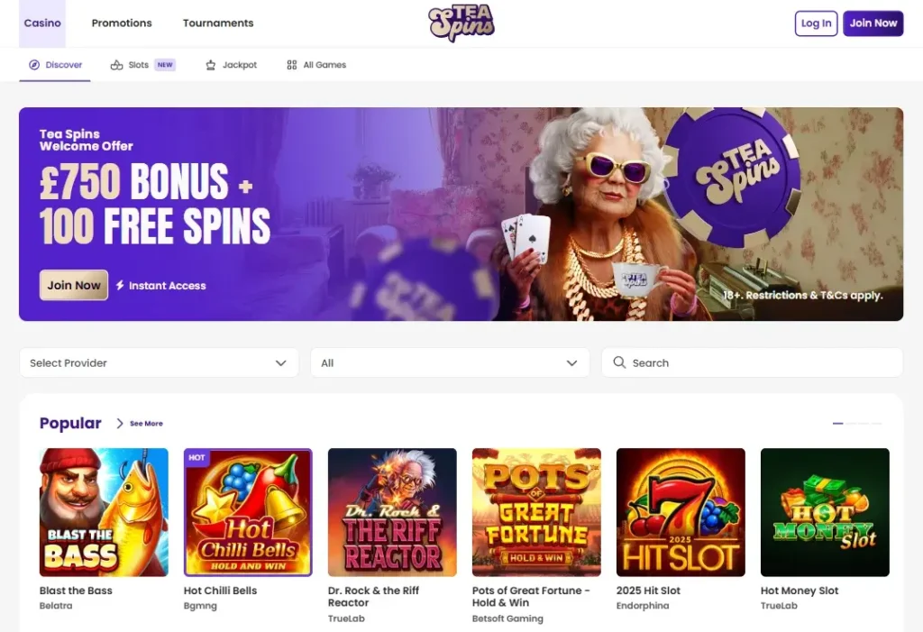 Tea Spins Casino Official Site Screenshot