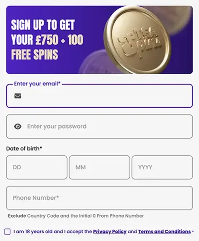 Tea Spins Casino Register Form